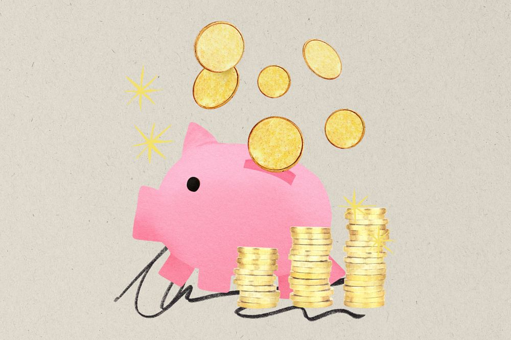 Piggy bank savings, editable finance collage design