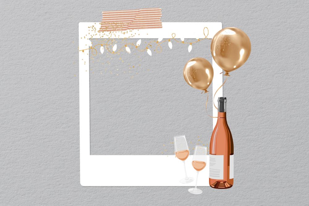 Champagne celebration instant film frame, editable collage element remix design