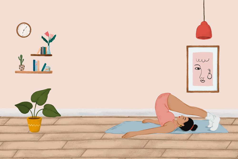 Woman doing yoga background, aesthetic wellness illustration, editable design