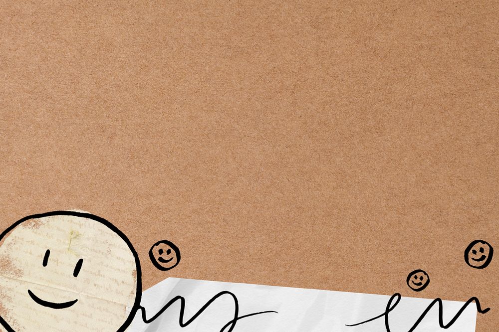 Emoji doodle border background, editable brown design