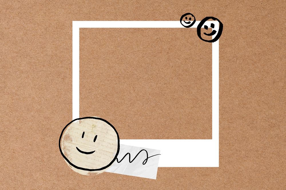 Smiling face doodle instant film frame, editable collage element remix design