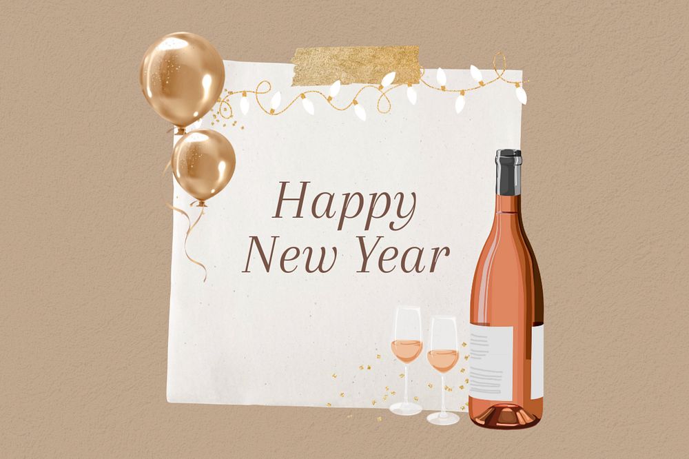 Editable celebrate note paper, Happy New Year collage design