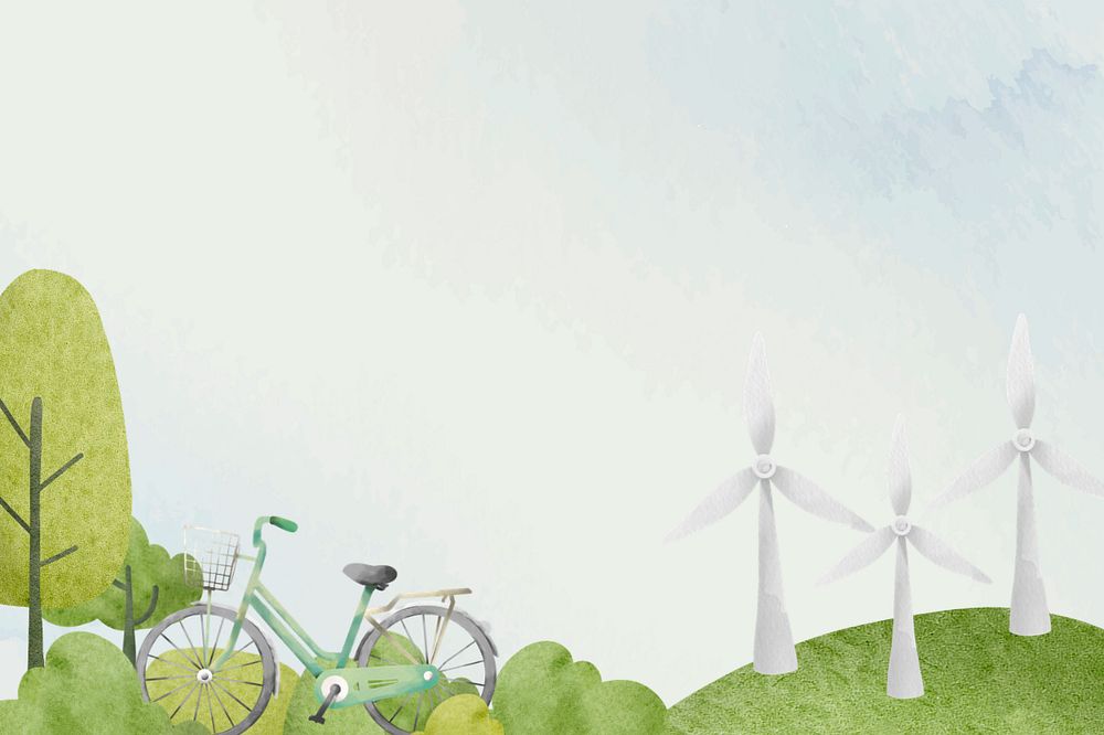 Wind turbine & sustainability watercolor background, editable design