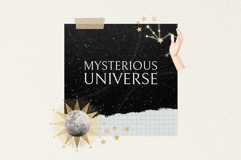 Mysterious universe words, editable astrology collage design