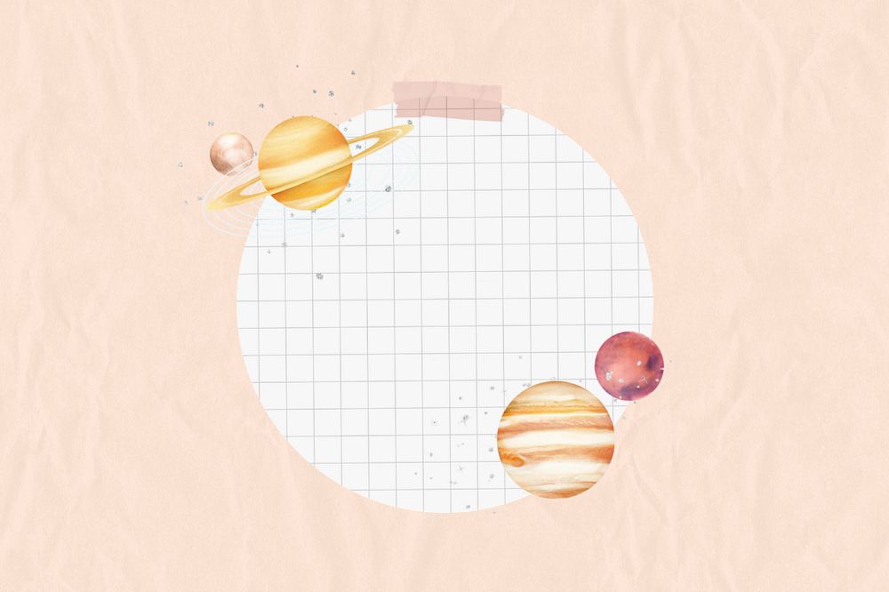 Editable galaxy planets frame, grid-patterned design