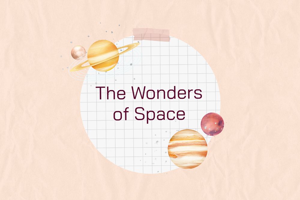 Galaxy planets grid-patterned note, editable wonders of space word design