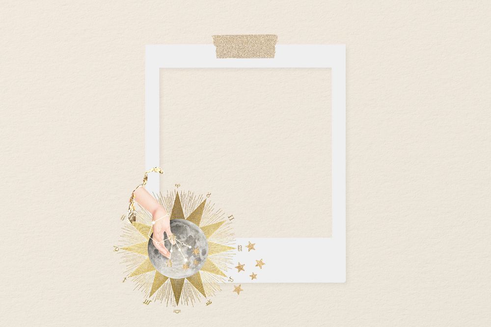 Astrology aesthetic instant film frame, editable collage element remix design