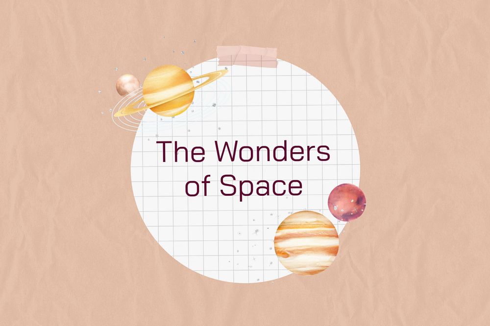 Galaxy planets grid-patterned note, editable wonders of space word design