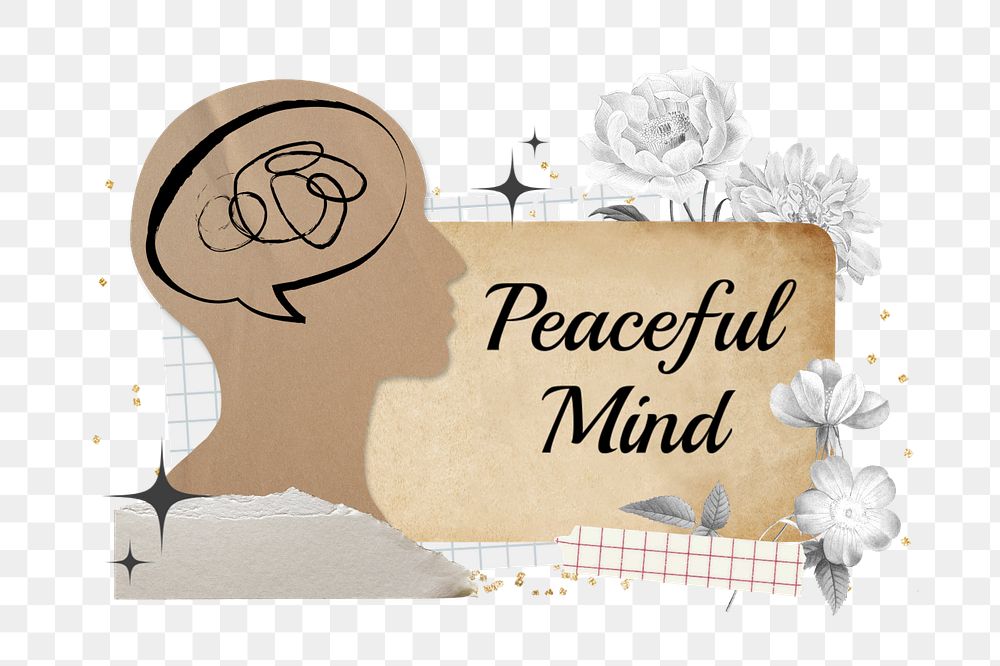 Peaceful mind word notepaper element, editable mental health collage design