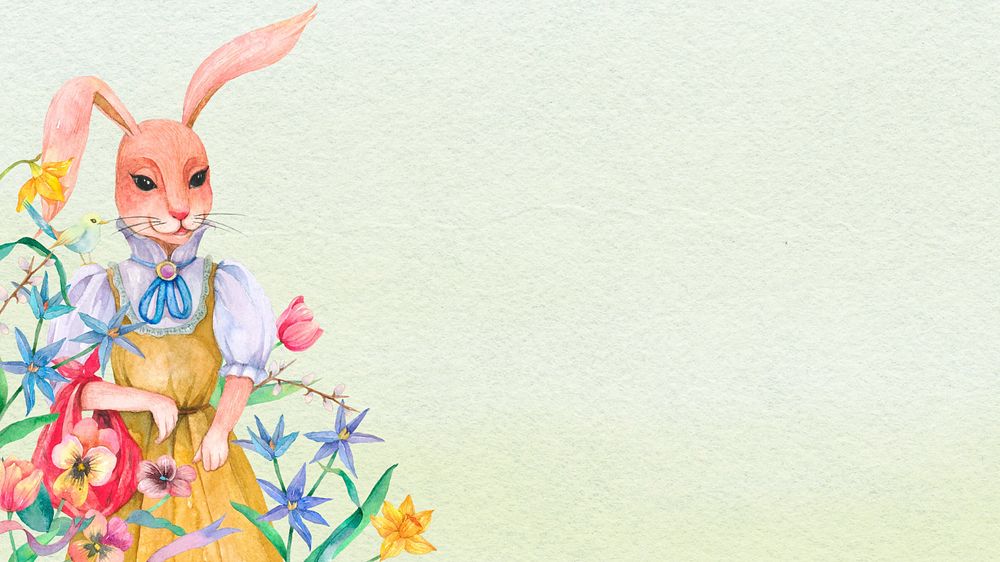 Vintage rabbit character desktop wallpaper, editable watercolor design