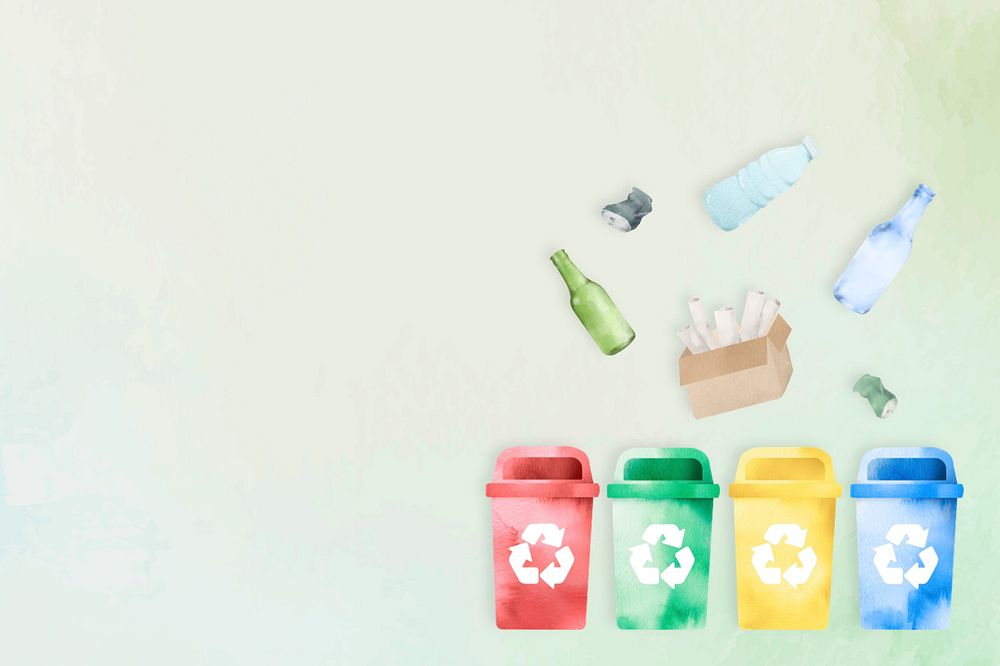 Cute watercolor recycling bins background, editable design