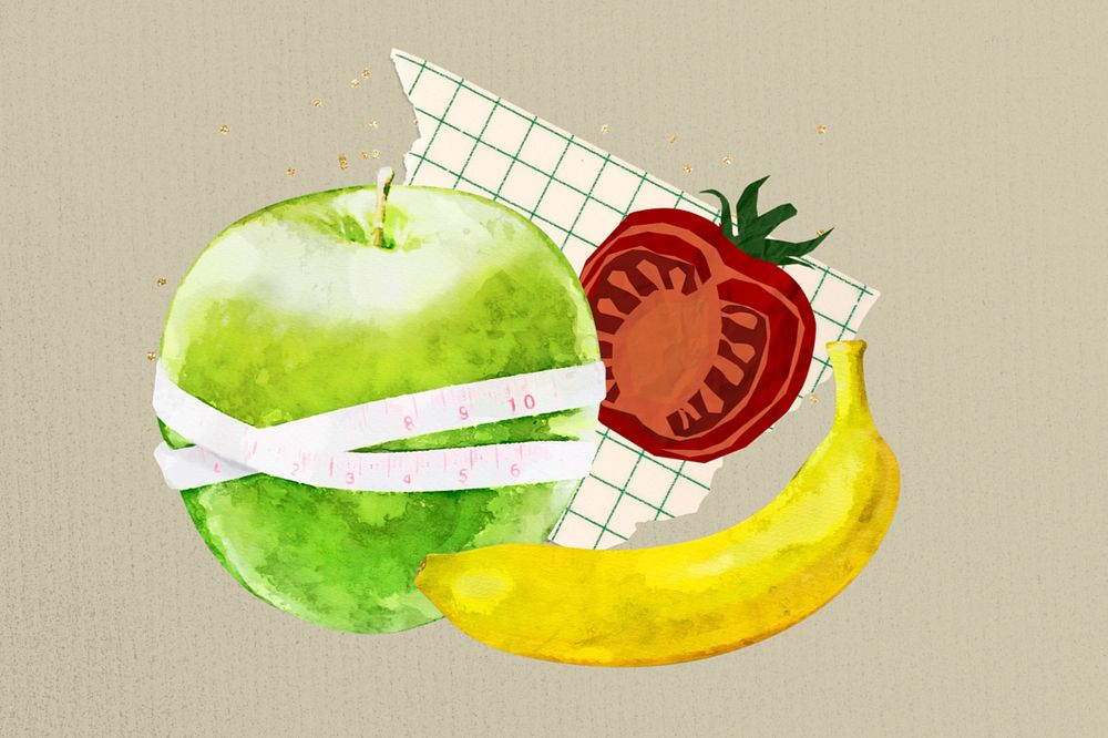 Editable  healthy fruits, paper collage design