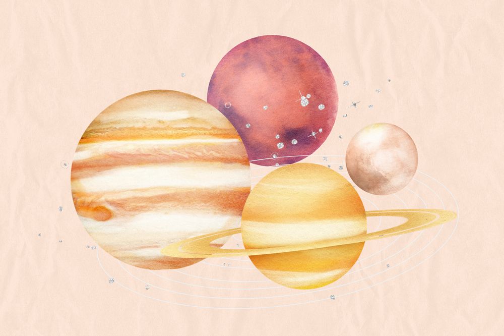 Aesthetic space planets, editable paper textured background design