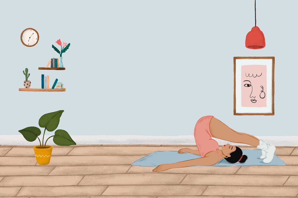 Woman doing yoga background, aesthetic wellness illustration, editable design