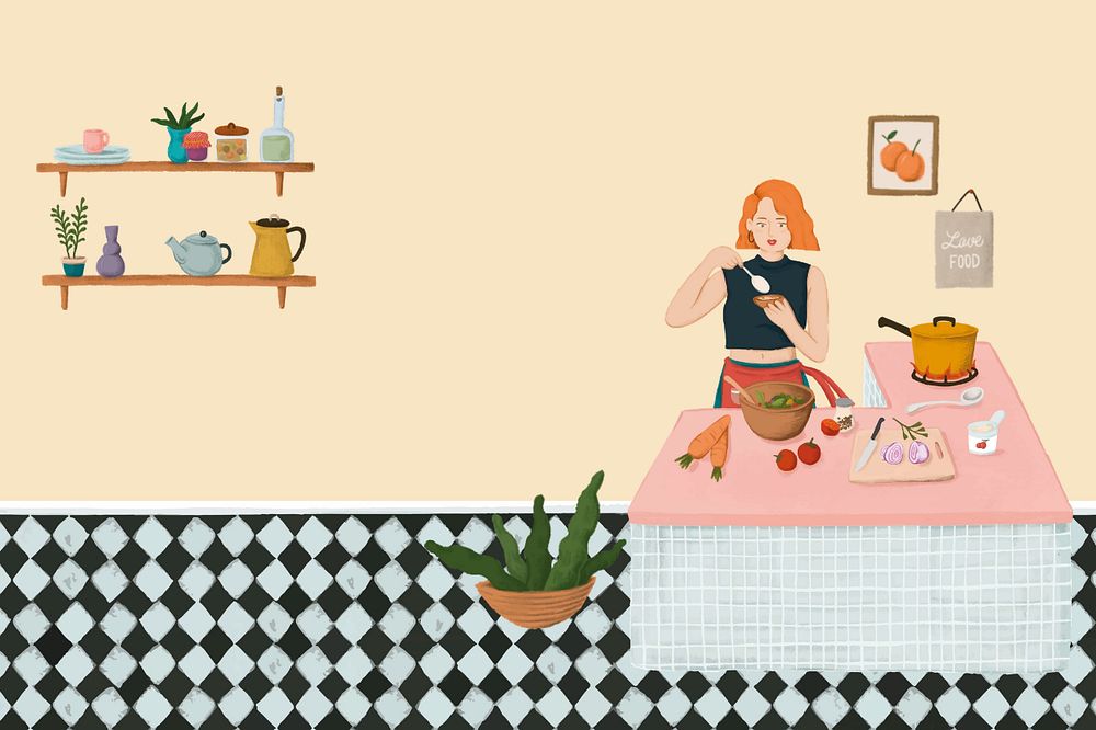 Cooking woman background, feminine illustration, editable design