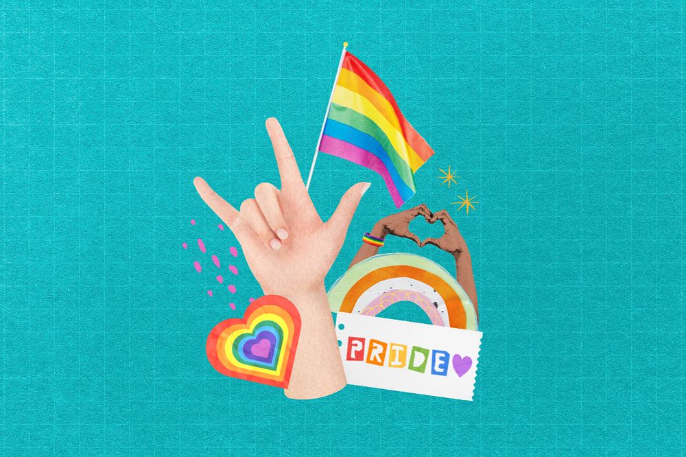 Gay pride, editable LGBTQ colorful collage design