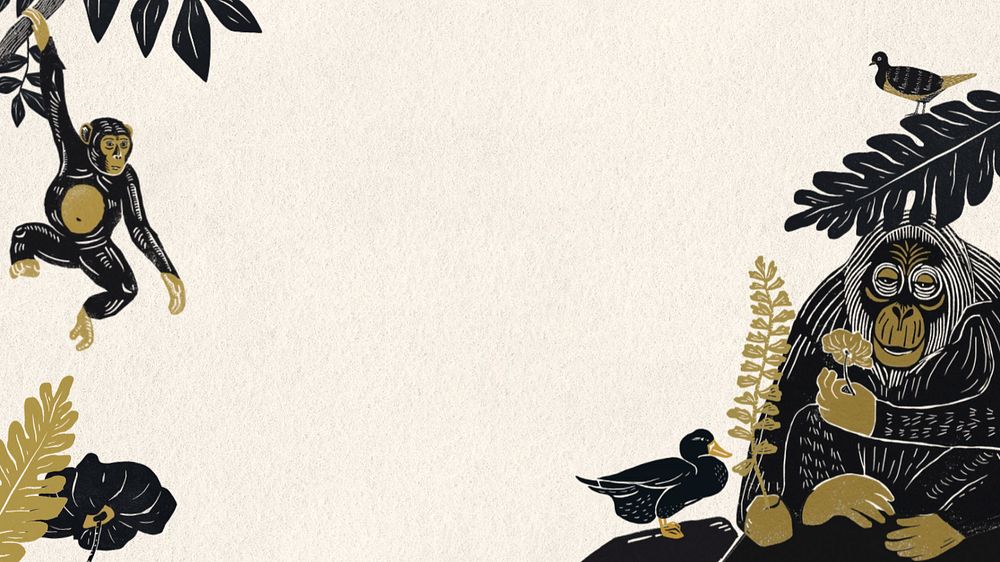 Monkey border desktop wallpaper, animal illustration