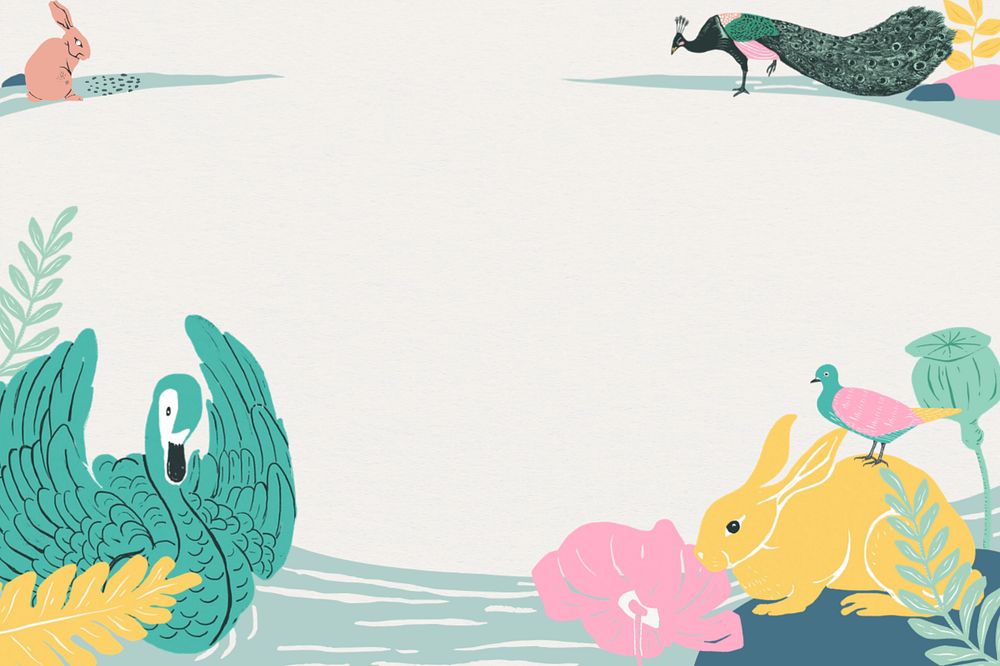 Swan & rabbit border background, animal illustration