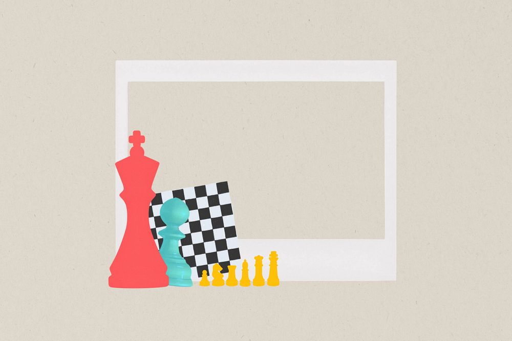 Chessboard instant film frame, editable collage element remix design