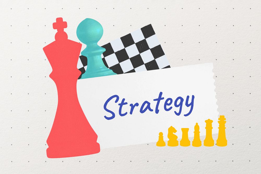 Strategy word, editable chess piece collage design