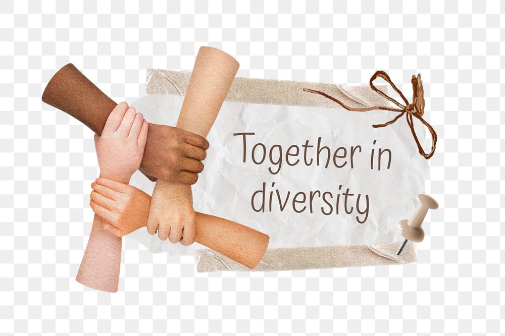 Editable together in diversity quote sticker, united hands collage element remix design