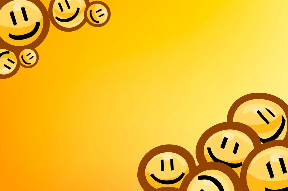 Yellow smiling emoticons border background, editable funky character design