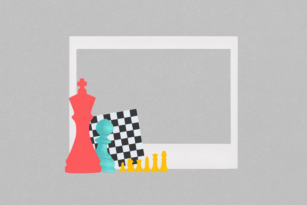 Editable instant film frame, chessboard collage element remix design