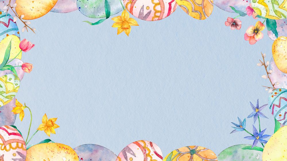 Easter eggs frame desktop background, editable colorful watercolor design