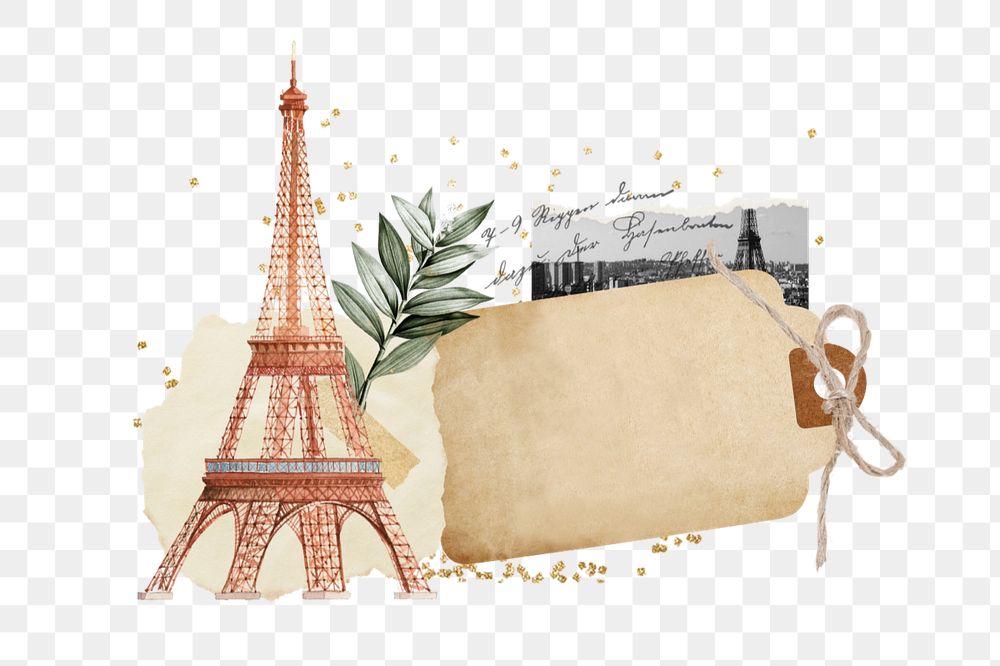 Eiffel Tower element, editable ripped paper collage design