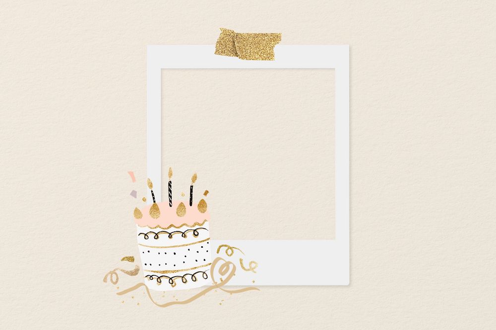 Birthday cake instant photo frame, editable celebration collage element remix design