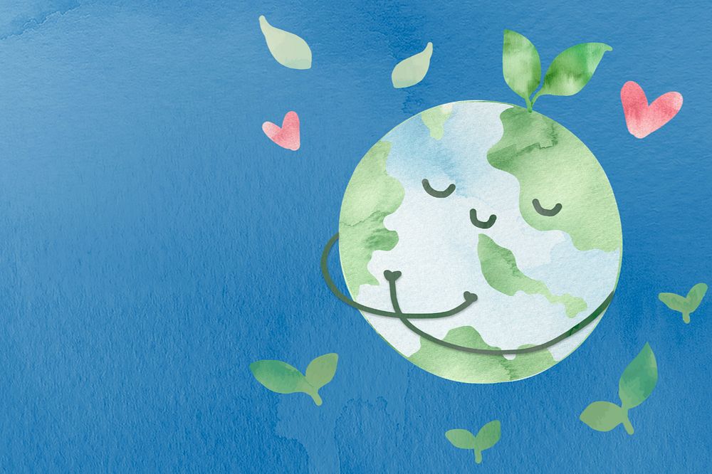 Save the planet watercolor background, editable design