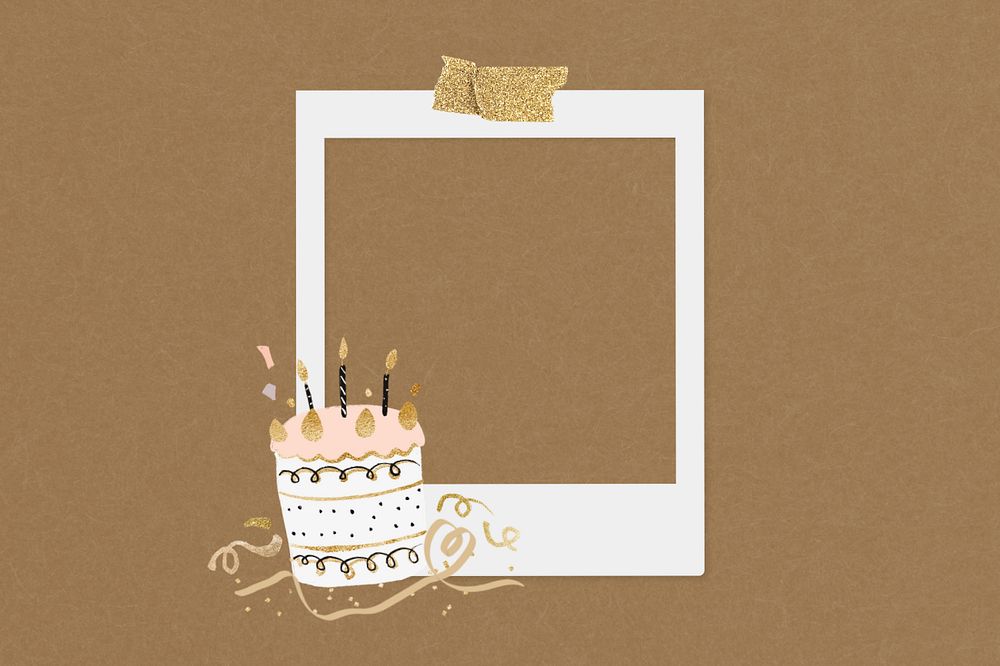 Birthday celebration instant photo frame, editable cake collage element remix design