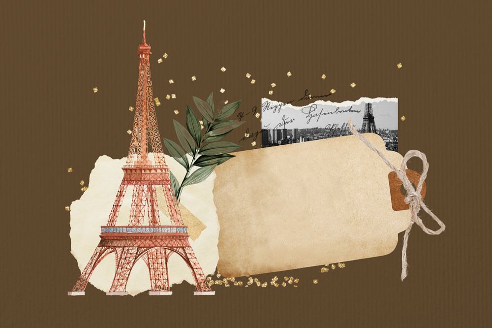 Aesthetic Eiffel Tower tag, editable travel collage design