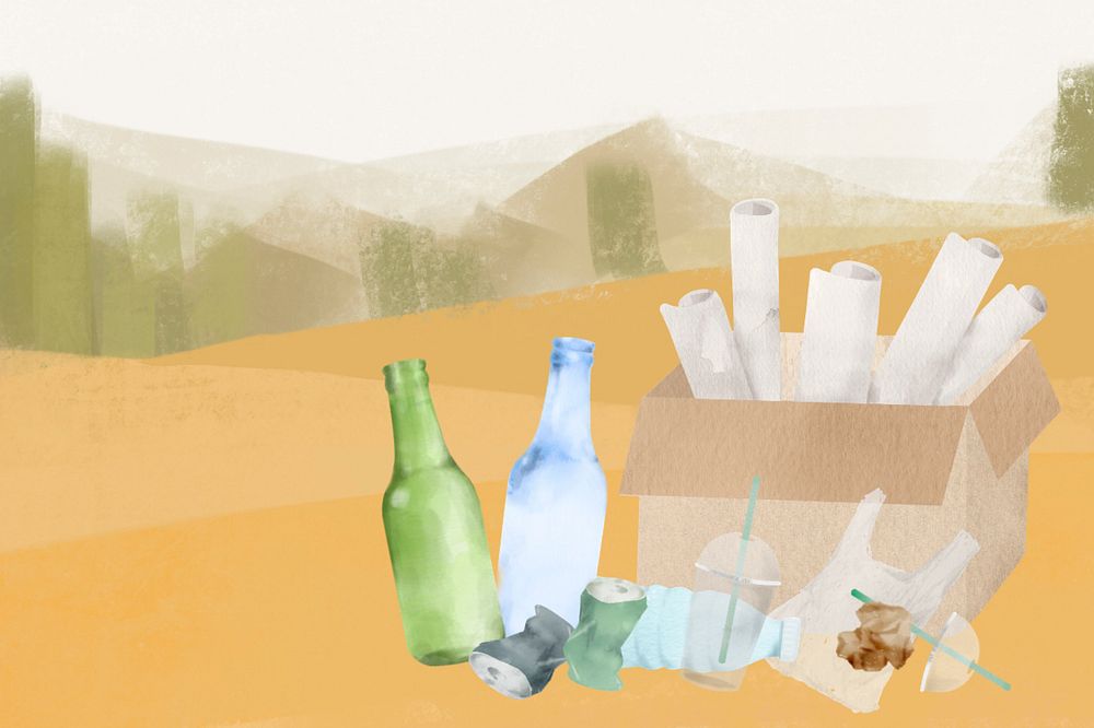 Waste recycling watercolor background, editable design