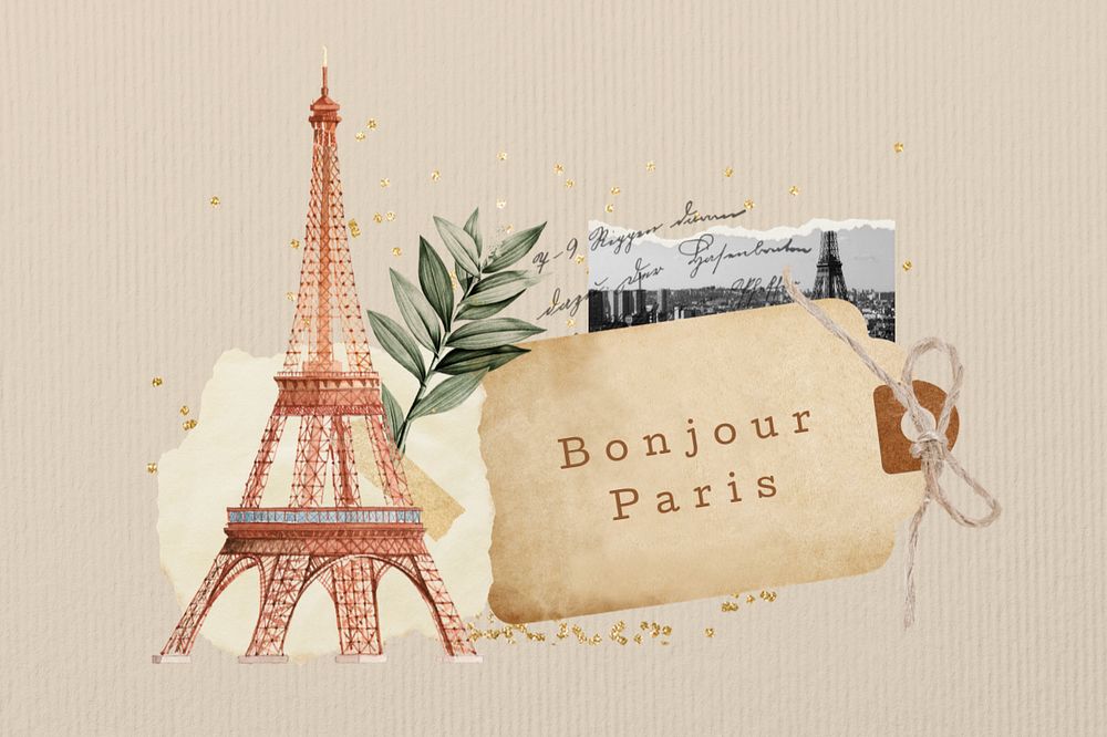 Editable travel tag, Eiffel Tower aesthetic collage design