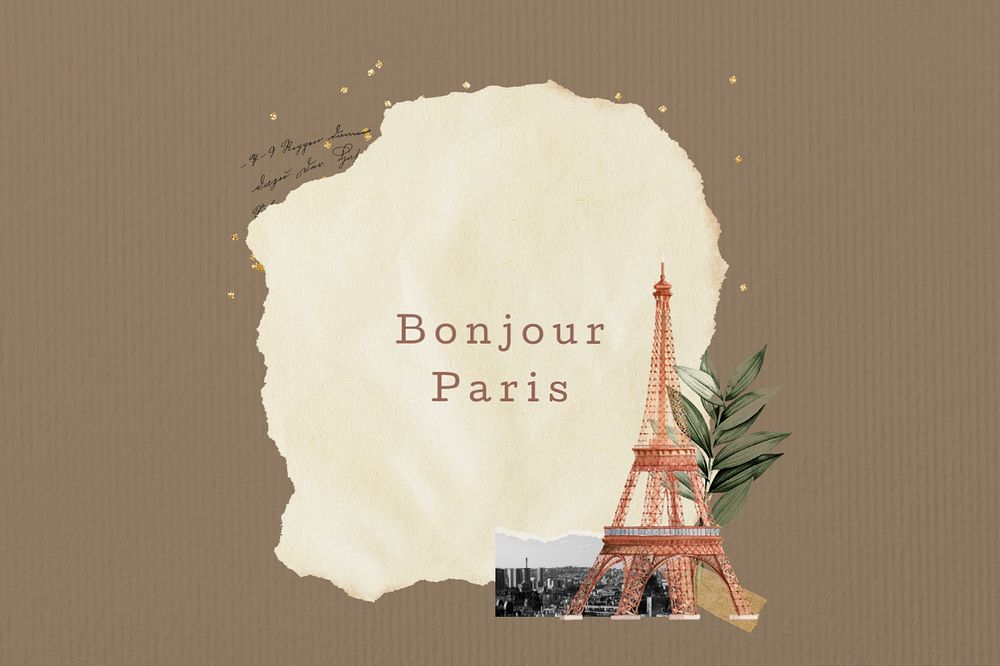 Bonjour Paris notepaper, editable Eiffel Tower aesthetic collage design