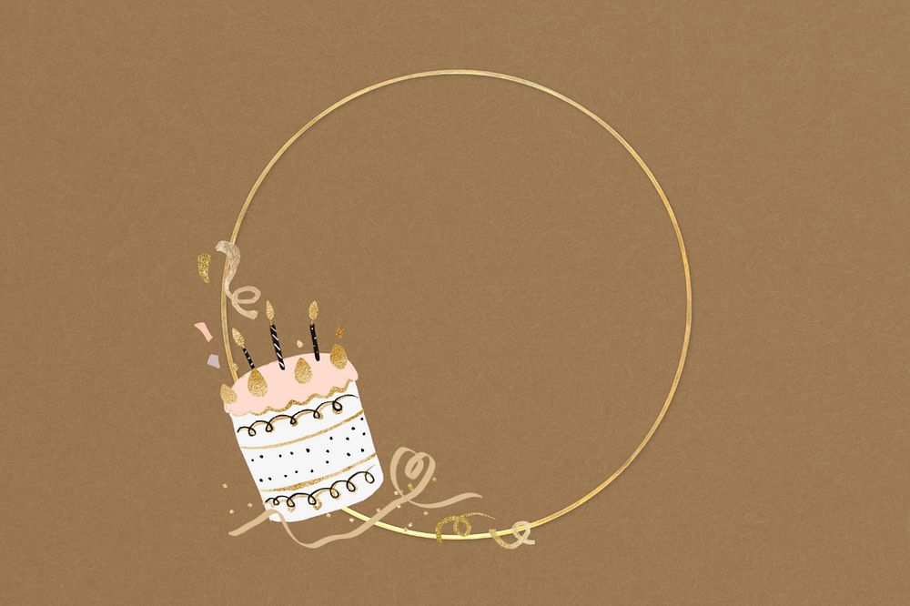 Birthday round gold frame, editable celebration collage design