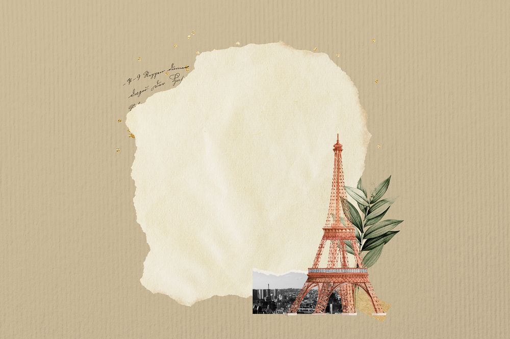 Travel ripped paper, editable Eiffel Tower collage design