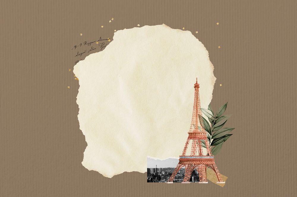 Eiffel Tower ripped paper, editable travel collage design