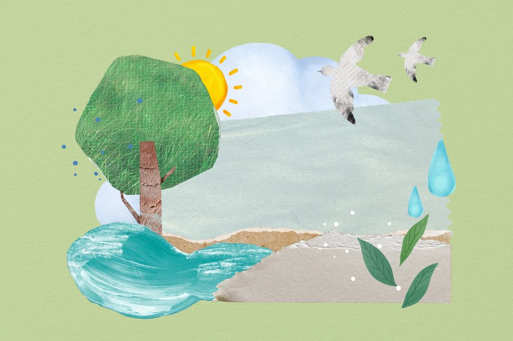 Editable nature landscape, paper collage element design