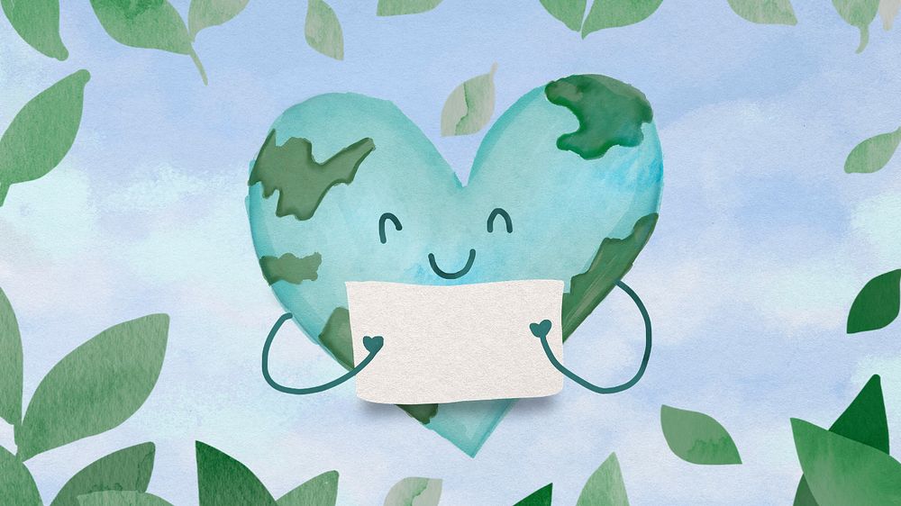 Heart earth doodle desktop wallpaper, editable design