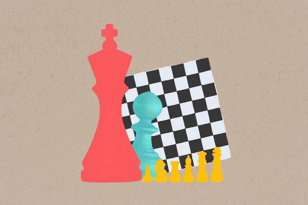 Business strategy, editable chess pieces collage design