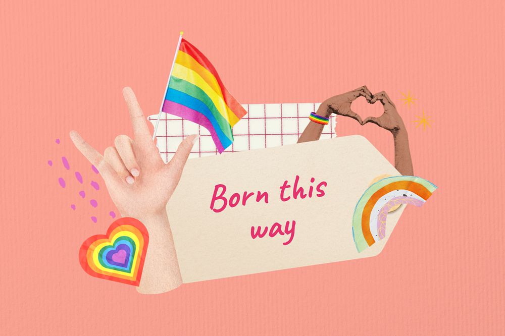 Born this way notepaper, editable LGBTQ community collage design