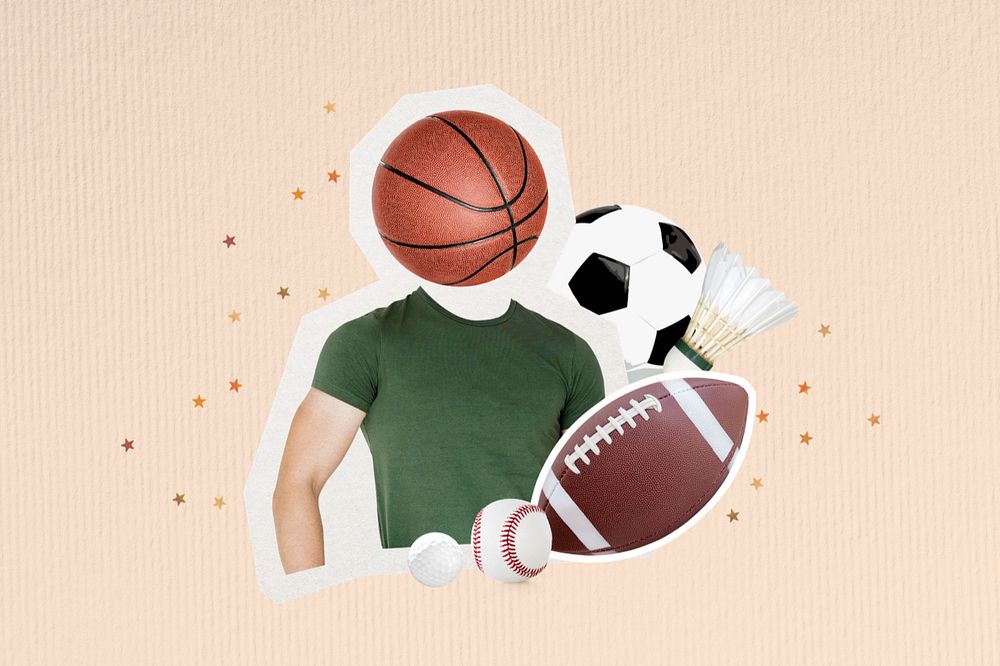 Basketball head man, editable sports collage design