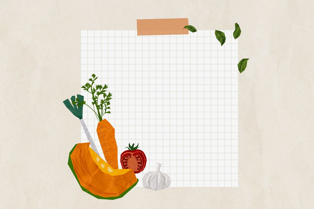 Editable vegetables note paper collage design