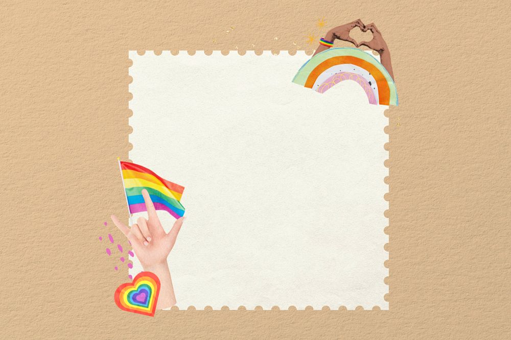 Vintage postage stamp, editable LGBTQ note paper collage design