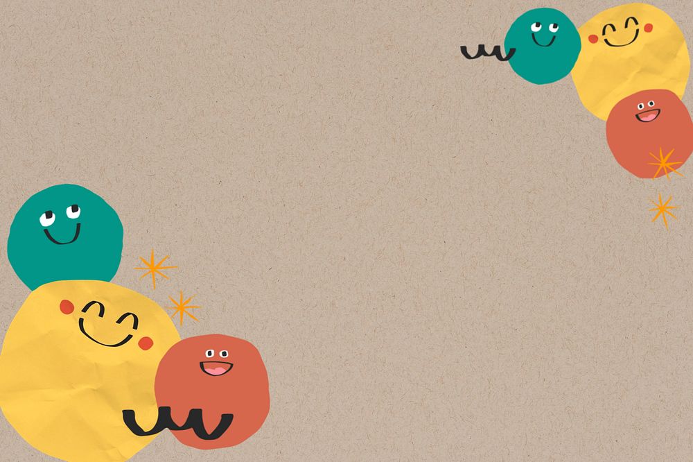 Happy emoticon brown background, editable doodle border design