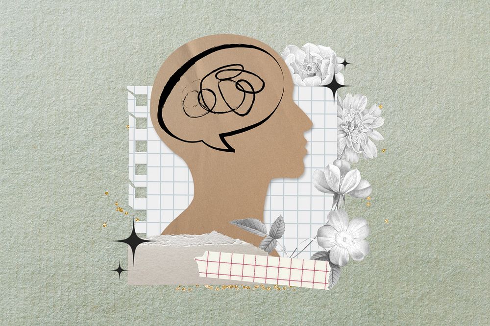 Editable mental health, aesthetic floral collage design