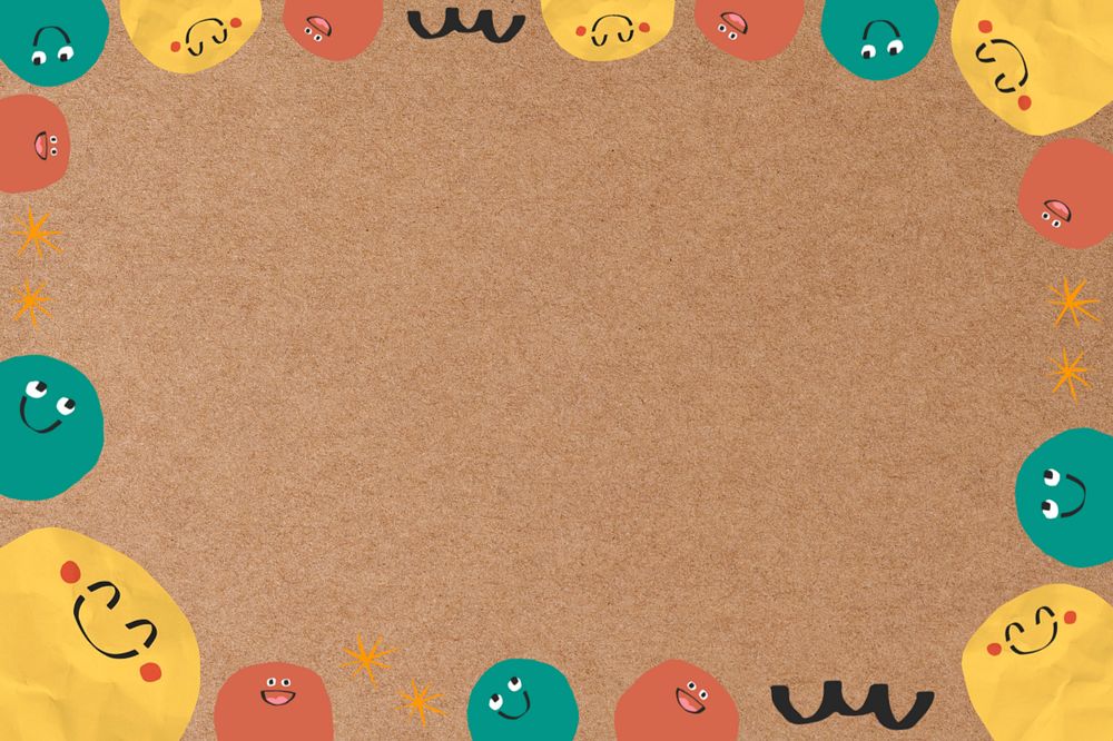 Emoji doodle frame brown background, editable design