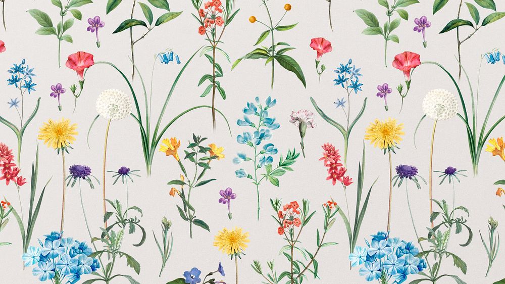 Aesthetic flower pattern desktop wallpaper, editable vintage botanical illustration by Pierre Joseph Redouté. Remixed by…